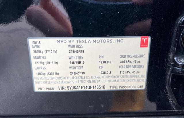 5YJSA1E14GF148516 - 2016 TESLA MODEL S Սև լուսանկար 10