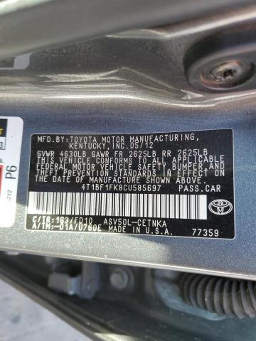 4T1BF1FK8CU585697 - 2012 TOYOTA CAMRY BASE GRAY photo 12