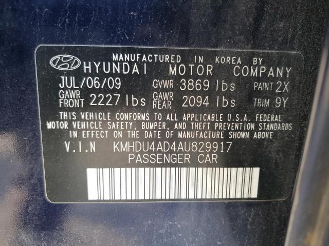 KMHDU4AD4AU829917 - 2010 HYUNDAI ELANTRA BLUE BLUE photo 12