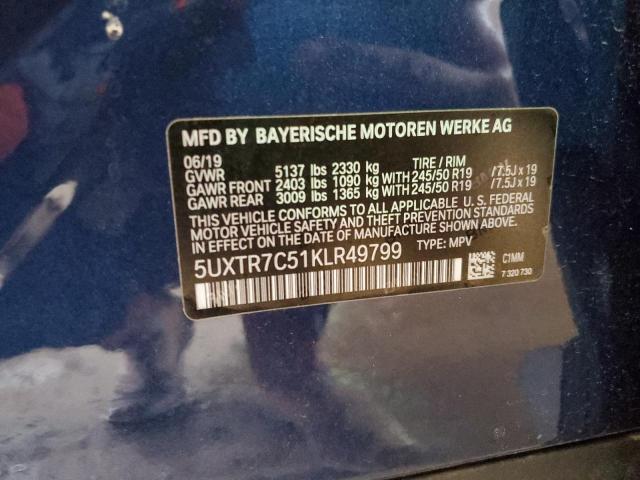 5UXTR7C51KLR49799 - 2019 BMW X3 SDRIVE30I BLUE photo 13