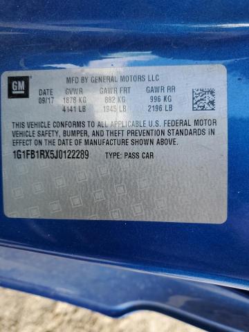 1G1FB1RX5J0122289 - 2018 CHEVROLET CAMARO LT BLUE photo 12