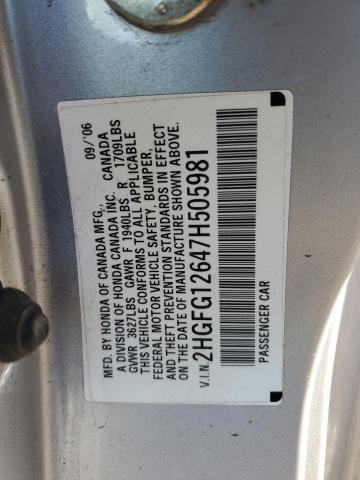 2HGFG12647H505981 - 2007 HONDA CIVIC LX SILVER photo 12