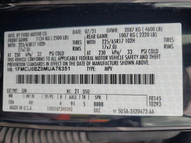 1FMCU0BZ0MUA78351 - 2021 FORD ESCAPE SE BLACK photo 14