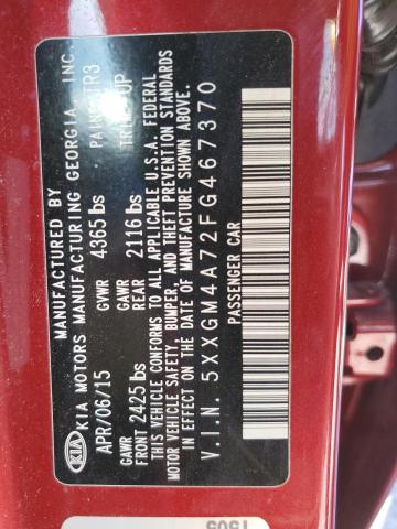 5XXGM4A72FG467370 - 2015 KIA OPTIMA LX RED photo 12