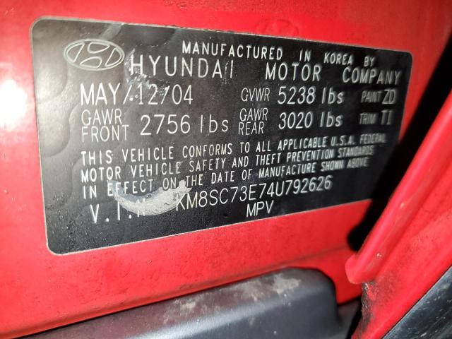 KM8SC73E74U792626 - 2004 HYUNDAI SANTA FE GLS RED photo 12