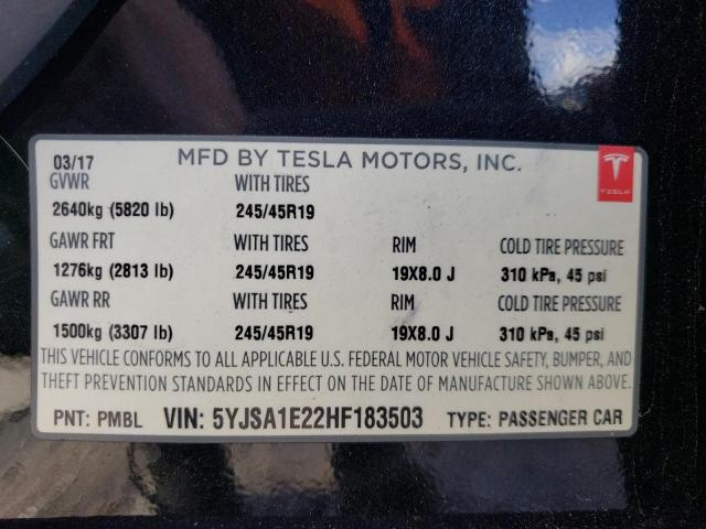 5YJSA1E22HF183503 - 2017 TESLA MODEL S BLACK photo 13