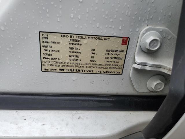 5YJSA1E26FF117923 - 2015 TESLA MODEL S Սպիտակ լուսանկար 13