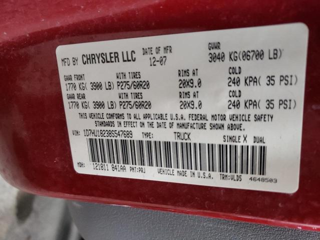 1D7HU18238S547689 - 2008 DODGE RAM 1500 ST RED photo 12