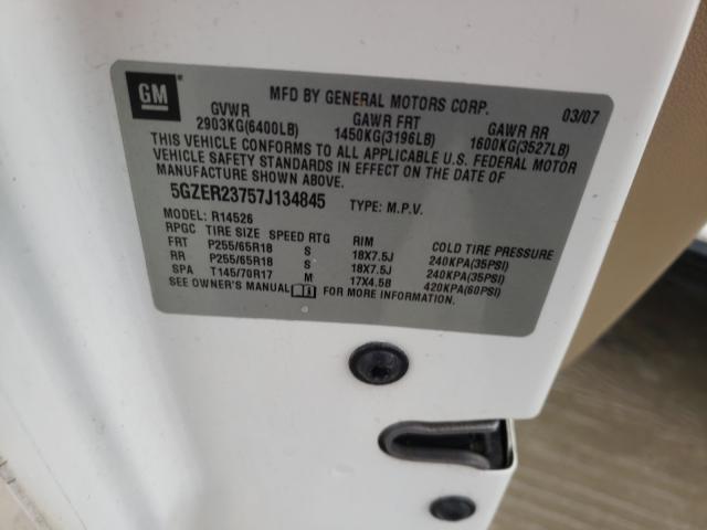 5GZER23757J134845 - 2007 SATURN OUTLOOK XR WHITE photo 10