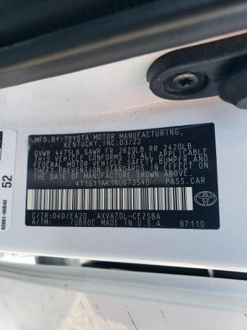 4T1G11AK1NU673540 - 2022 TOYOTA CAMRY SE WHITE photo 12