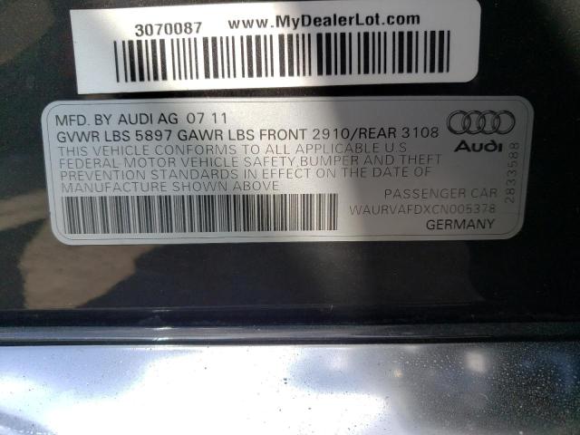 WAURVAFDXCN005378 - 2012 AUDI A8 L QUATTRO GRAY photo 13