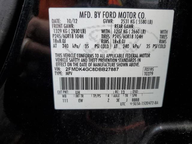 2FMDK4GC8DBB27887 - 2013 FORD EDGE SE BLACK photo 13