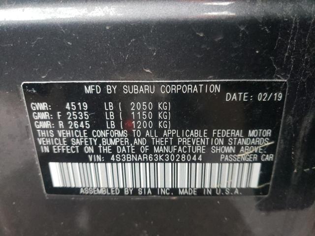 4S3BNAR63K3028044 - 2019 SUBARU LEGACY SPORT GRAY photo 13