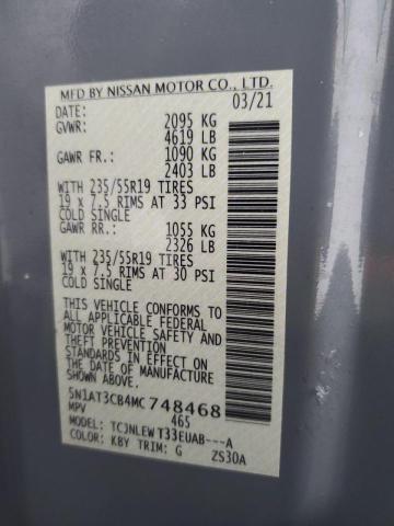 5N1AT3CB4MC748468 - 2021 NISSAN ROGUE SL GRAY photo 12