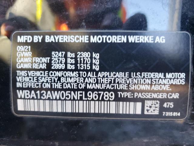 WBA13AW05NFL96789 - 2022 BMW M440XI GRAN COUPE BLACK photo 12