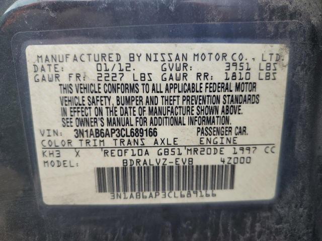 3N1AB6AP3CL689166 - 2012 NISSAN SENTRA 2.0 BLACK photo 12