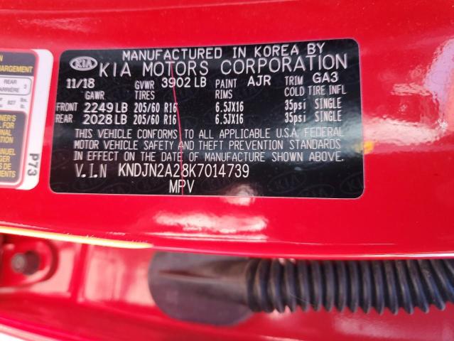 KNDJN2A28K7014739 - 2019 KIA SOUL RED photo 13