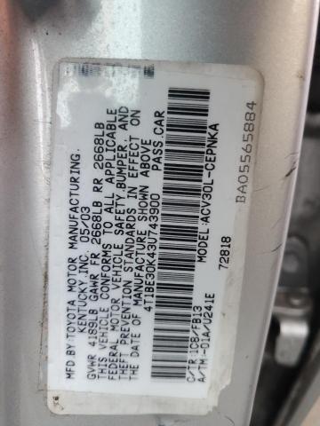4T1BE30K43U743900 - 2003 TOYOTA CAMRY LE SILVER photo 12