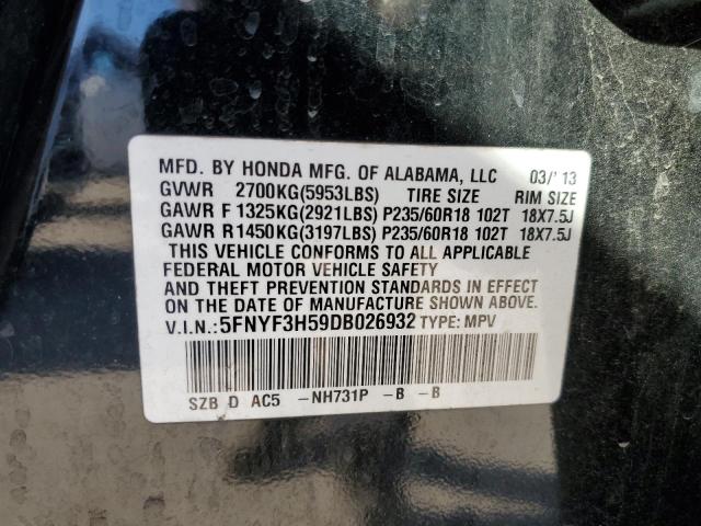 5FNYF3H59DB026932 - 2013 HONDA PILOT EXL BLACK photo 13