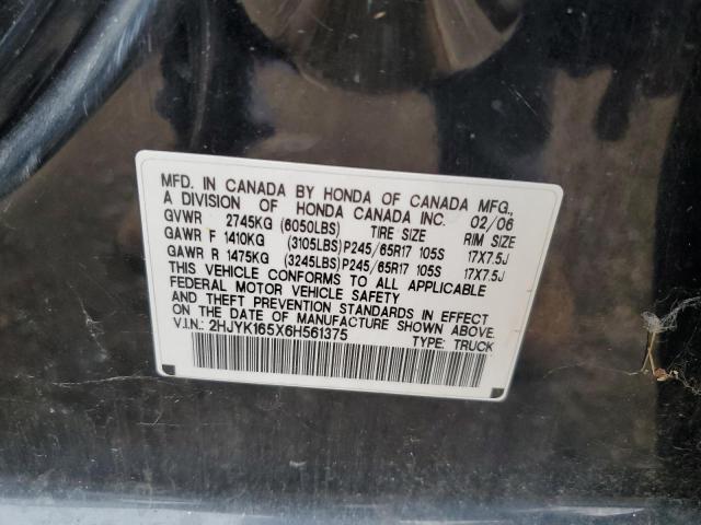 2HJYK165X6H561375 - 2006 HONDA RIDGELINE RTL BLACK photo 13