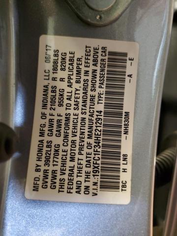 19XFC1F34HE212914 - 2017 HONDA CIVIC EX SILVER photo 13