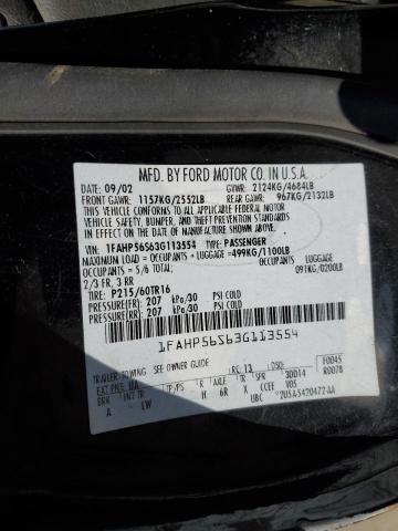 1FAHP56S63G113554 - 2003 FORD TAURUS SEL BLACK photo 12