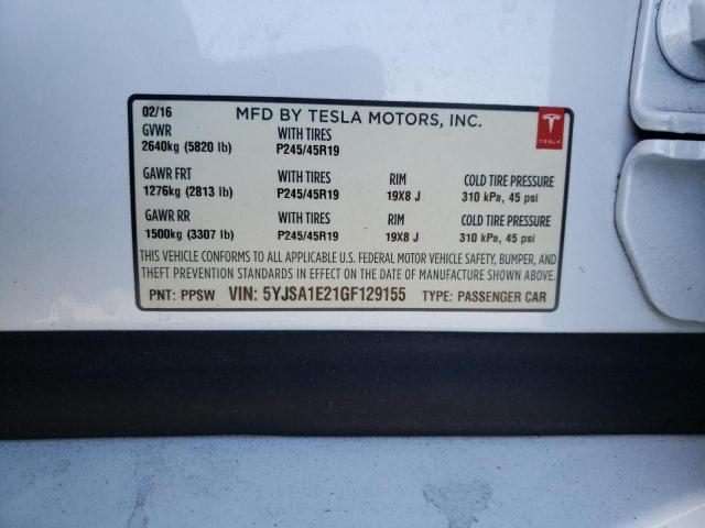 5YJSA1E21GF129155 - 2016 TESLA MODEL S Սպիտակ լուսանկար 12