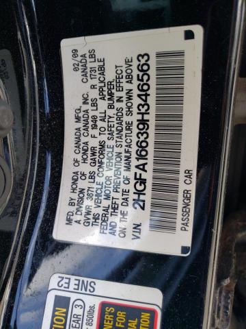 2HGFA16639H346563 - 2009 HONDA CIVIC LX-S 黑色 照片 12