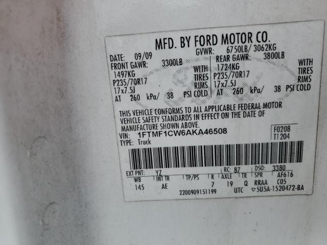 1FTMF1CW6AKA46508 - 2010 FORD F150 WHITE photo 13