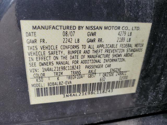 1N4AL21E98C118243 - 2008 NISSAN ALTIMA 2.5 GRAY photo 12