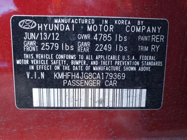 KMHFH4JG8CA179369 - 2012 HYUNDAI AZERA GLS RED photo 12