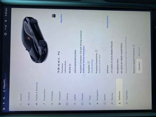 5YJSA1E41KF337840 - 2019 TESLA MODEL S შავი ფოტო 8