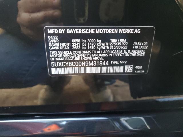 5UXCY8C00N9M31844 - 2022 BMW X6 M50I BLACK photo 12