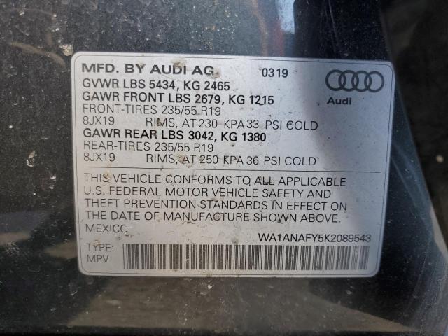 WA1ANAFY5K2089543 - 2019 AUDI Q5 PREMIUM GRAY photo 14