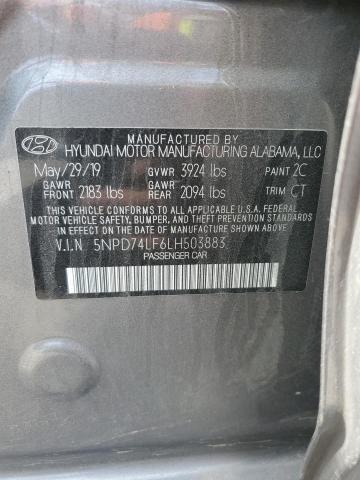 5NPD74LF6LH503883 - 2020 HYUNDAI ELANTRA SE GRAY photo 12