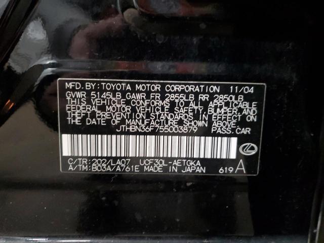 JTHBN36F755003879 - 2005 LEXUS LS 430 BLACK photo 12