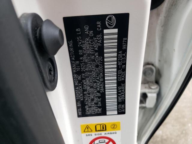 58ABZ1B19KU007720 - 2019 LEXUS ES 350 WHITE photo 13