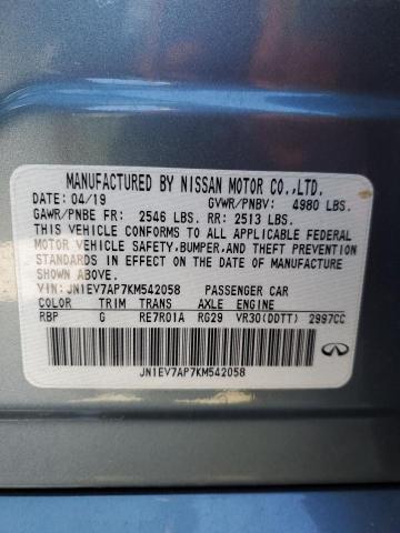 JN1EV7AP7KM542058 - 2019 INFINITI Q50 LUXE أزرق صورة 12