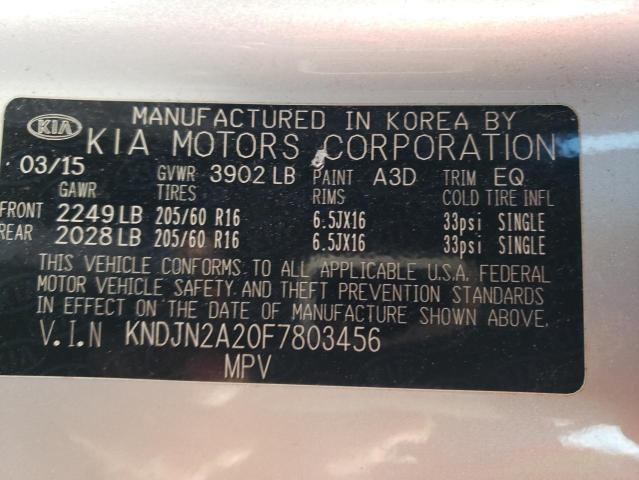 KNDJN2A20F7803456 - 2015 KIA SOUL SILVER photo 12