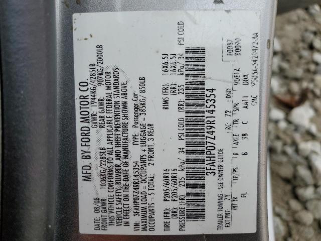 3FAHP07Z49R145354 - 2009 FORD FUSION SE GRAY photo 13