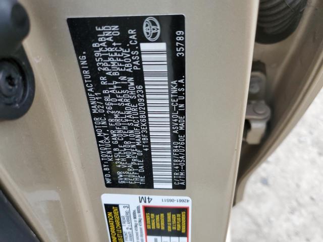 4T1BF3EK6BU209236 - 2011 TOYOTA CAMRY BASE GOLD photo 13