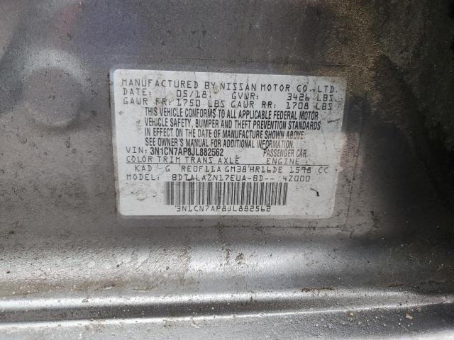 3N1CN7AP8JL882562 - 2018 NISSAN VERSA S GRAY photo 12