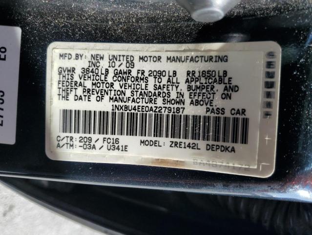 1NXBU4EE0AZ279187 - 2010 TOYOTA COROLLA BASE BLACK photo 12