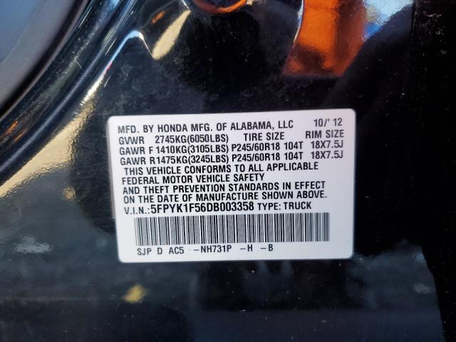 5FPYK1F56DB003358 - 2013 HONDA RIDGELINE RTL BLACK photo 12