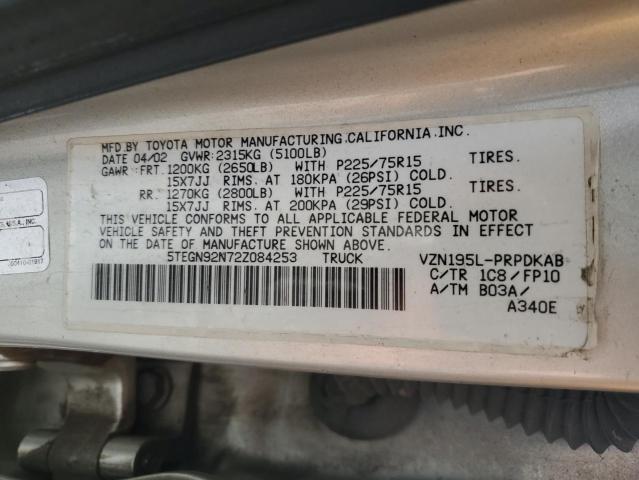 5TEGN92N72Z084253 - 2002 TOYOTA TACOMA DOUBLE CAB PRERUNNER GRAY photo 12