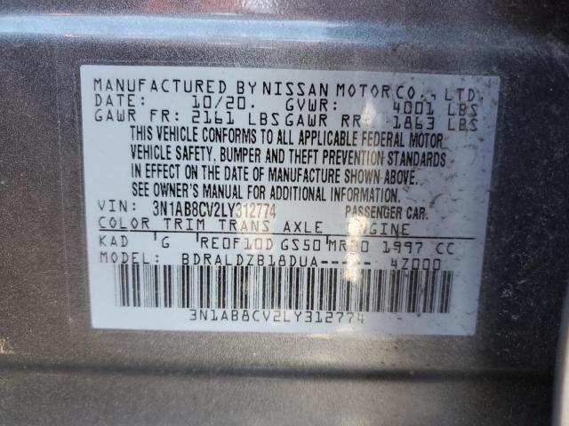 3N1AB8CV2LY312774 - 2020 NISSAN SENTRA SV GRAY photo 12