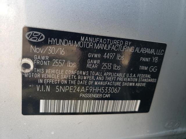 5NPE24AF9HH533067 - 2017 HYUNDAI SONATA SE SILVER photo 12