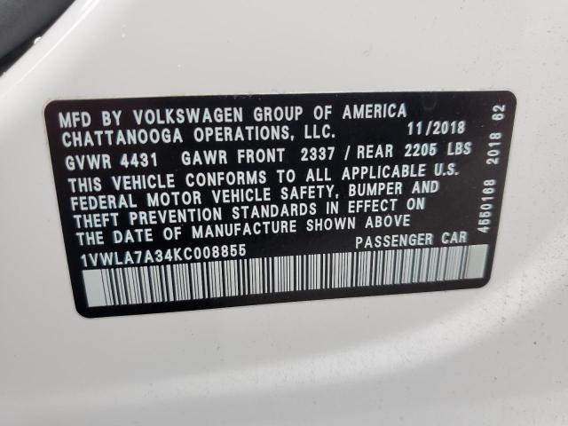 1VWLA7A34KC008855 - 2019 VOLKSWAGEN PASSAT WOLFSBURG 白色 照片 12