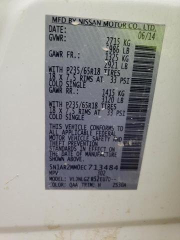 5N1AR2MM0EC713484 - 2014 NISSAN PATHFINDER S WHITE photo 13