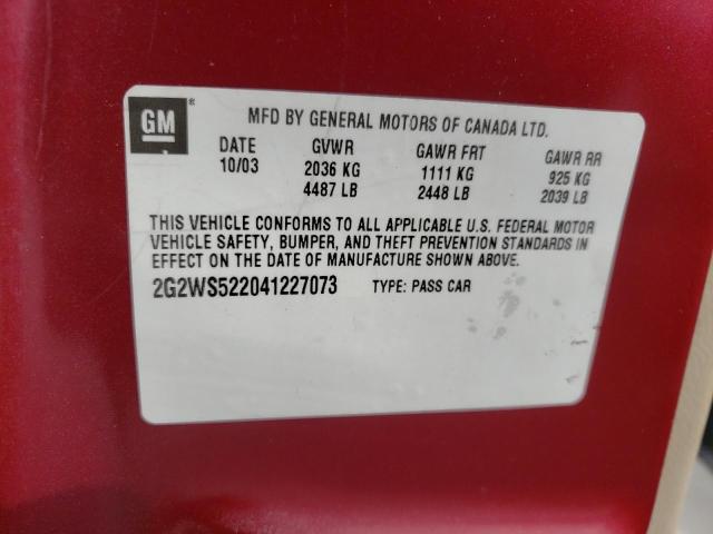 2G2WS522041227073 - 2004 PONTIAC GRAND PRIX GT2 წითელი ფოტო 12